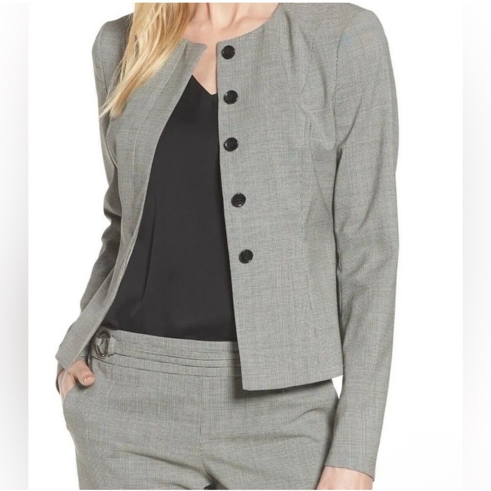 HUGO BOSS Blazer Jacket 10 Houndstooth‎ JAVILLA Stretch WOOL Blend Black White